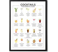 State Media Vision 'Cocktails Your Essential Guide' A3 & A4 Mixology Poster, 20 Classic Cocktail Recipes - Kitchen And Bar Wall Art Decor 40X60Cm Frameless