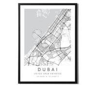State Media Vision Dubai World City Map Poster - Minimalist Black and White A3/A4 Framed Wall Art (Dubai, Premium Matte)