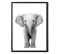 State Media Vision Framed Baby Elephant Print In Black and White A3 Size, Modern Simplistic Bathroom/Bedroom Home Decor (Baby Elephant, A3 Black Framed)