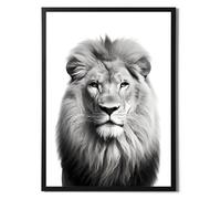 State Media Vision Framed Lion Print In Black and White A3 Size, Modern Simplistic Bathroom/Bedroom Home Decor (Lion, A3 Black Framed)