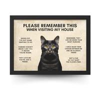 State Media Vision Funny Cat House Rules Wall Print - Cat Lover’s Hilarious Reminder for Guests - Black Cat Poster - Variety of Sizes (Black Cat, A4 Black Framed)