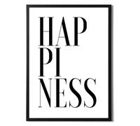 State Media Vision Happiness - Minimalist Typography Print - Black & White Design - Modern Wall Art in a Variety of Sizes (Happiness A4 Print Only)