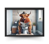 State Media Vision Highland Cow on the Toilet A4 Framed Poster - 25x34cm Size Frame - Bathroom Wall Art (Highland Cow on Toilet 3, A4 Black Framed)