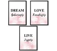 State Media Vision Inspirational Life Mantra Quotes Set of 3 Posters - Pink Pastel Theme - Dream, Love, Live Wall Art - Variety of Sizes (Dream Pink, A3 Print Only)
