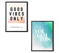 State Media Vision Inspiring Motivational Wall Art For Living Room or Bedroom, Good Vibes and You Got This, Set of 2 Inspirational Poster/Prints (A3 Print Only)