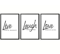 State Media Vision Live Laugh Love Modern Home Decor Art Prints | Inspirational Wall Art Live Laugh Love For Kitchen Bedroom and Bathrooms (Live Laugh Love Set, A3 Black Framed)
