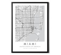 State Media Vision Miami World City Map Poster Individual Set - Minimalist Bedroom or Living Room Print - Black and White Miami Wall Art (Miami, A3 Print Only)