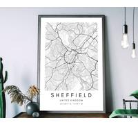 State Media Vision Minimalist City Map Poster, City Coordinates Posters, Living Room Bedroom Decor (UK Cities) (Sheffield, A4 (29.7cm x 21cm))