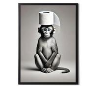 State Media Vision Monkey with Toilet Roll On Head A4 Framed Poster - 25x34cm Size Frame - Bathroom Wall Art