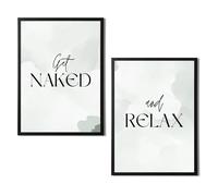 State Media Vision Set of 2 Get Naked and Relax Bathroom Toilet Print, Modern Wall Art Poster With An Minimalist Abstract Vibe, A4 Size Print Only