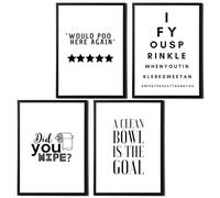 State Media Vision Set of 4 Funny Bathroom Quotes and Sayings Prints - Minimalistic Toilet Designs for Bathroom Walls - Hilarious Wall Art Decor - Variety of sizes (Set 2, A4 Print Only)
