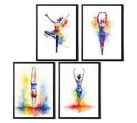 State Media Vision Set of 4 Gymnast Posters - Rainbow Watersplash Effect - Gymnastics Enthusiast's Print - Girls Bedroom Decor Gift - Variety of Sizes (A4 Black Framed)
