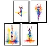 State Media Vision Set of 4 Gymnast Posters - Rainbow Watersplash Effect - Gymnastics Enthusiast's Print - Girls Bedroom Decor Gift - Variety of Sizes (A4 Print Only)