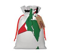 State Of Palestine Flag Map02 Print Christmas Burlap Gift Bag With Drawstring, Present Small Favor Pouch For Birthday Parties-S Size