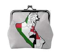 State of Palestine topographic flag map small makeup bag for purse,kiss lock bank card storage bag retro compact multifunctional change bag, Black, One Size, Art Deco