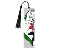 State of Palestine Topographic Flag Map Wooden Bookmark with Tassels, Natural Rectangle Wood Craft Tags, Gifts for Men and Women