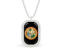 State Seal of Florida White Shiny Diamond Necklace Square Pendant for Women Jewelry Gift