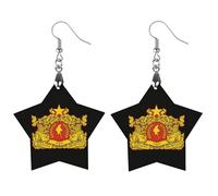 State Seal of Myanmar Women's Wooden Earring Star Dangle Earrings Pendant Jewelry