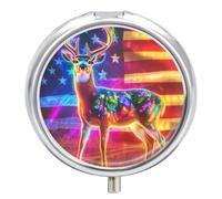 State U.S Flag Deer Pill Case Travel Medicine Organizer Box | 3 Compartment Pill Box for Pocket Purse