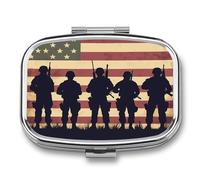State U.S Flag Military Soldiers Army Pill Box 2 Compartment Pill Case Decorative Organizer Storage Boxes Holder Cute