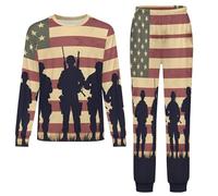 State U.S Flag Military Soldiers Army Pyjamas Set 2 Pieces Sleepwear Nightwear Long Sleeve Pajama Tops Pants Girls Boys 4-5Y