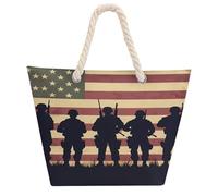 State U.S Flag Military Soldiers Army Tote Bags for Women Men Shoulder Beach Bag Shopping Handbag with Hemprope Handle