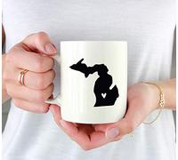 State with Heart Graphic, Michigan Tea Cup Luxury Coffee Mug with Handle Tea Mugs for Office Café Latte 330Ml