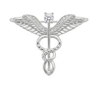 Statement Brooch Pin, Crystal Caduceus Lapel Ornament in Copper for Collar Scarf Pairing, Single Daily Wear Winged Staff Brooch Lapel Pin Scarf Collar Accessory Clear Fashion