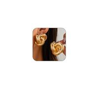 Statement Chunky Big Gold Twisted Knot Stud Earrings, Vintage Large Thick Silver Spiral Earrings Unique Irregular Geometric Twisted Ear Jewelry, 2XL, Metal, No Gemstone