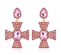 Statement Clip on Earrings Rhinestone Crystal Big Cross Clip on Earrings for Women Hypoallergenic Gold Clip Drop Dangle Earrings for Wedding Bride Formal Party Mother's Day Gifts, Zinc, Rhinestone