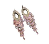 Statement Dangle Earrings Pair with Teardrop Shape and Crystal Accents, Long Cascading Jewelry Design, Approx 3.54 in Length Crystal Dangle Earrings Hollow Teardrop Long Statement Jewelry