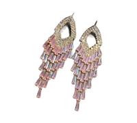 Statement Dangle Earrings Pair with Teardrop Shape and Crystal Accents, Long Cascading Jewelry Design, Approx 3.54 in Length Crystal Dangle Earrings Hollow Teardrop Long Statement Jewelry