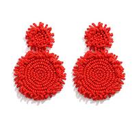Statement Drop Earrings Double Round Disk Seed Bead Stud Earrings Bohemian Beaded Round Earring For Women, 3.5”L;2.25W, Acrylic