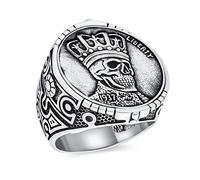 Statement Eagle Head Liberty 1937 Coin Novelty as Men's Punk Rocker Biker Jewelry Gothic Crown Black Skull Ring For Men Oxidized .925 Sterling Silver