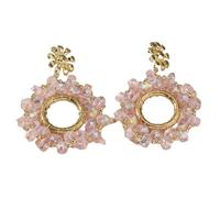 Statement Earrings for Women, Bohemian Pink Beaded Flowers Dangle Earrings for Women, Large Handmade Boho Chic Beadwork Jewelry for Vacation Festival