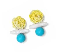 Statement Floral Earrings with Vintage Inspired Peony Design | Gradient Yellow Resin and Alloy Pair, Approx 6 X 8.5 Cm for Everyday and Party Looks