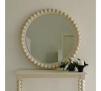 Statement Furniture Cromwell Round Wall Mirror, 77 cm | Wooden Frame with Bobbin Design | Large Green or Cream Mirror (Linen)