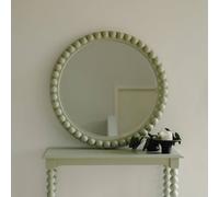 Statement Furniture Cromwell Round Wall Mirror with Bobbin Design Wooden Frame 77cm in Light Green Statement Furniture Light Green