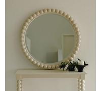Statement Furniture Cromwell Round Wall Mirror With Bobbin Design Wooden Frame 77Cm - Linen