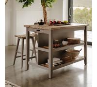 Statement Furniture Florence Breakfast Bar Kitchen Island with Shelves in Light Grey Statement Furniture Light Grey