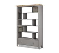 Statement Furniture Florence Dove Grey Wooden Room Divider Shelving Unit With Storage Baskets And Drawer