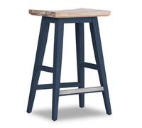Statement Furniture Florence Navy Blue Bar Stool, H65Cm, Acacia Hardwood Rectangular Seat