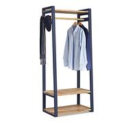 Statement Furniture Florence Open Wardrobe with Shelves & Rail - Luxury Wooden Clothes Rail Unit with Solid Acacia Shelves, Freestanding Open Closet Storage (Navy Blue)