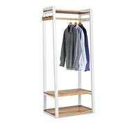 Statement Furniture Florence Open Wardrobe with Shelves & Rail - Luxury Wooden Clothes Rail Unit with Solid Acacia Shelves, Freestanding Open Closet Storage (White)