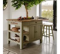 Statement Furniture Florence Sage Green Kitchen Island With Cupboard And Shelves