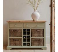 Statement Furniture Florence Sideboard With Wine Rack, 3 Drawers And Storage Baskets - Sage Green