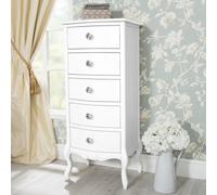 Statement Furniture Juliette White Shabby Chic 5 Drawer Tallboy With Crystal Handles