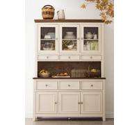Statement Furniture Queensbury Large Triple Dresser, Three Door Display Cabinet With Oak Top - Cotswold Cream
