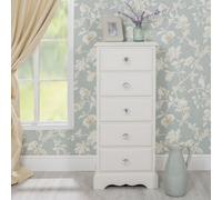 Statement Furniture Romance Antique White 5 Drawer Tallboy With Crystal Handles
