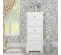 Statement Furniture Romance True White 5 Drawer Tallboy With Crystal Handles